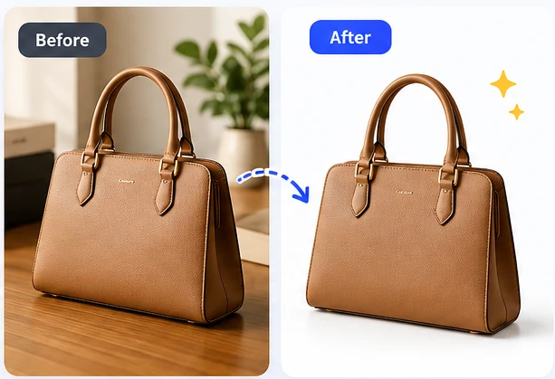 Product photo example: handbag on a clean white background